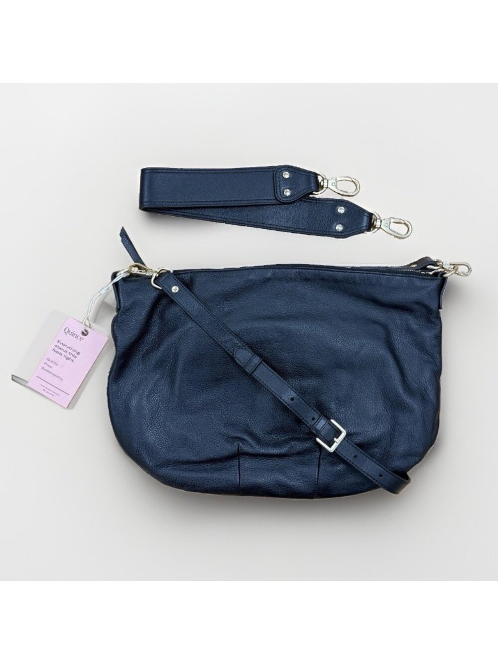 Quince Italian Leather Convertible Crescent Shoulder Bag With Crossbody Strap - Picture 2 of 16